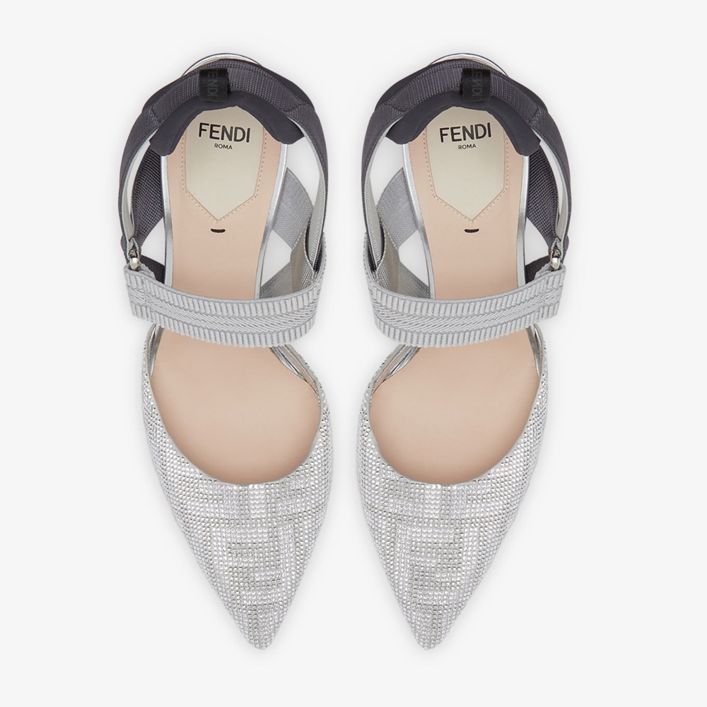 Fendi Colibrì rhinestone high-heeled slingbacks in Silver